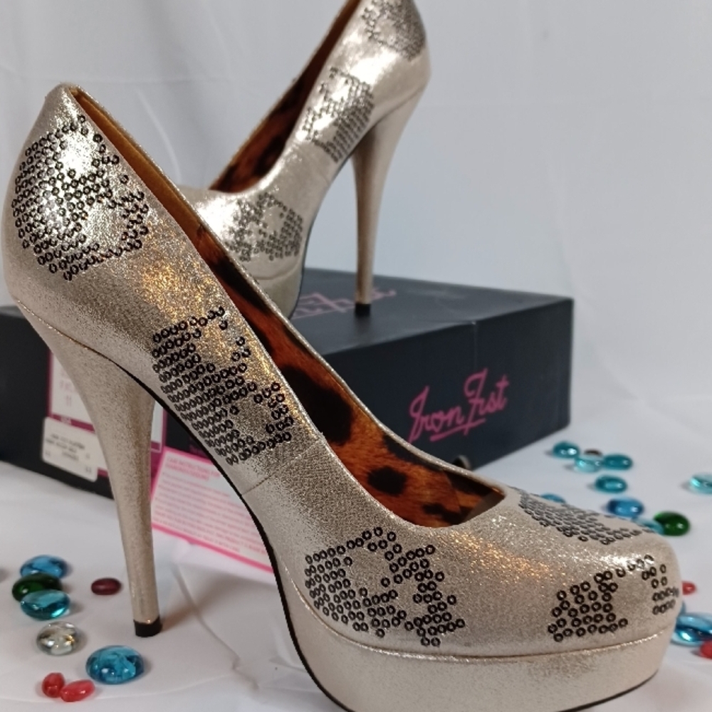 YRU Silver Sequin Women's Platform Heels - Picture 3 of 11